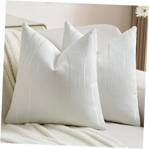  Chenille Decorative Throw Pillow Covers 22x22 Inch 22" x 22" (Pack of 2) White