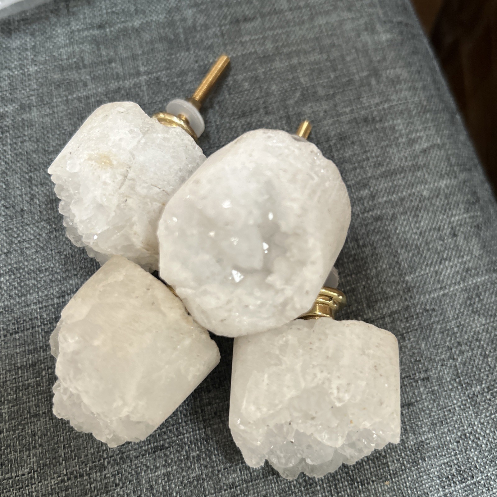 Set of 4 Natural White Crystal Geode Knobs Cabinet Drawer Pulls