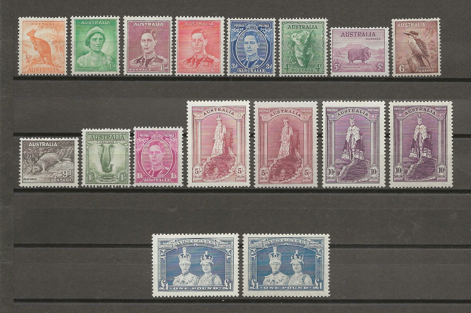 AUSTRALIA 1937/49 SG 164/178 +176a/177a/178a MINT