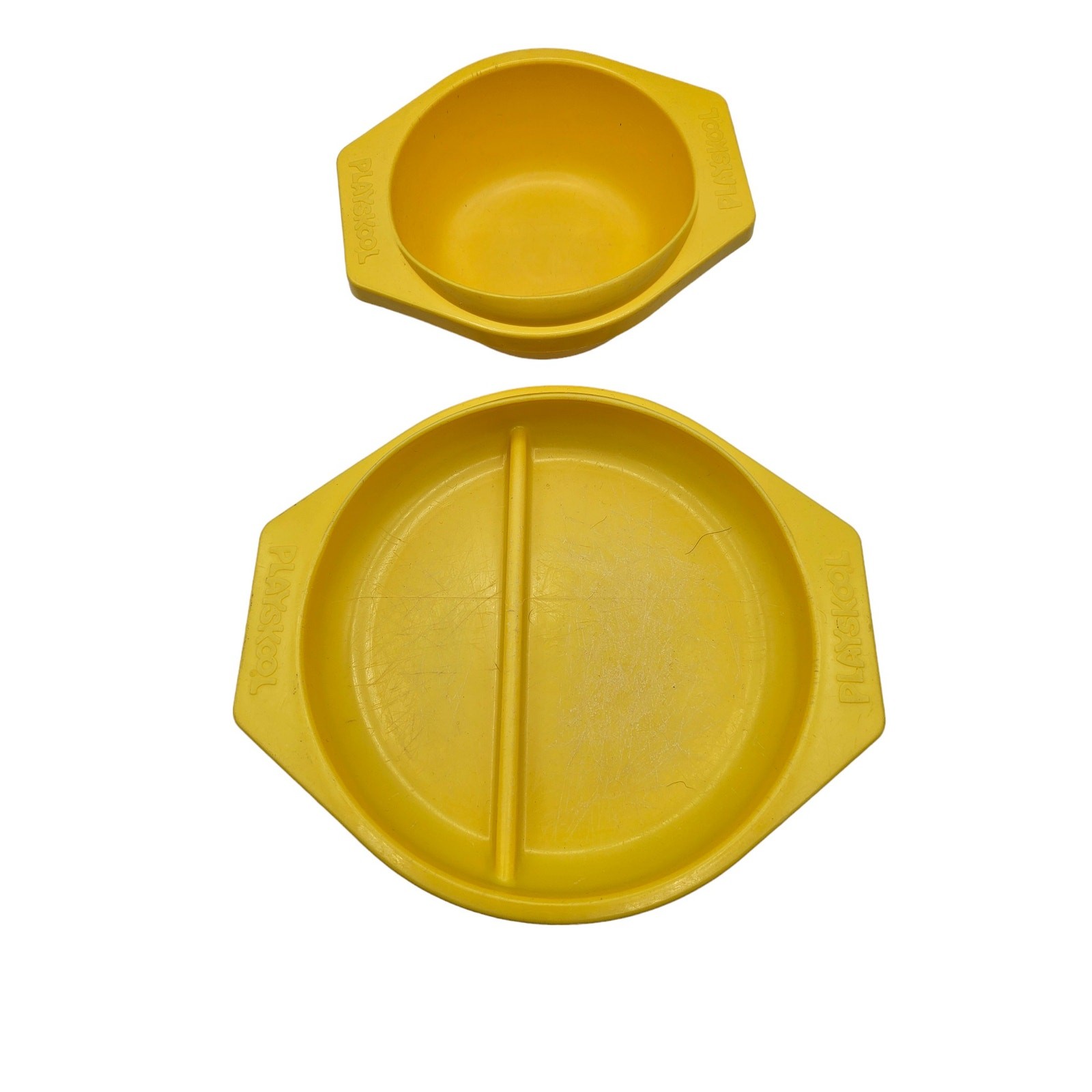 Vintage 1987 Playskool Baby Bowl and Plate Set Bright Yellow