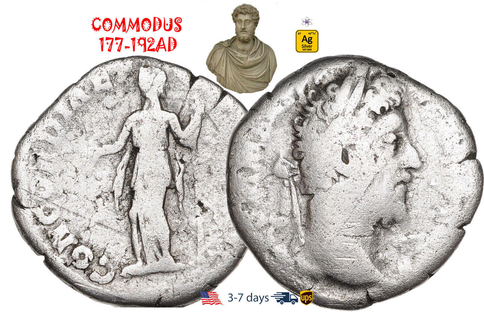 Ancient Roman Empire Coin Silver Denarius COMMODUS 177 - 192 AD Authentic #23176