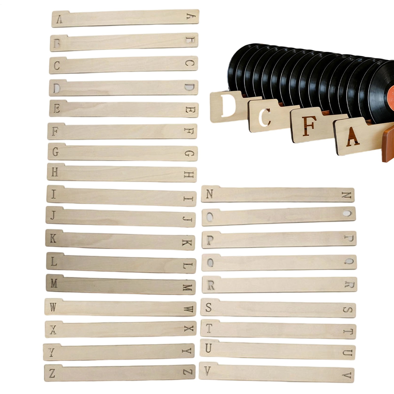 Vinyl Record Dividers A-Z Set of 26 Wooden LP Storage Organizers Gift for Him