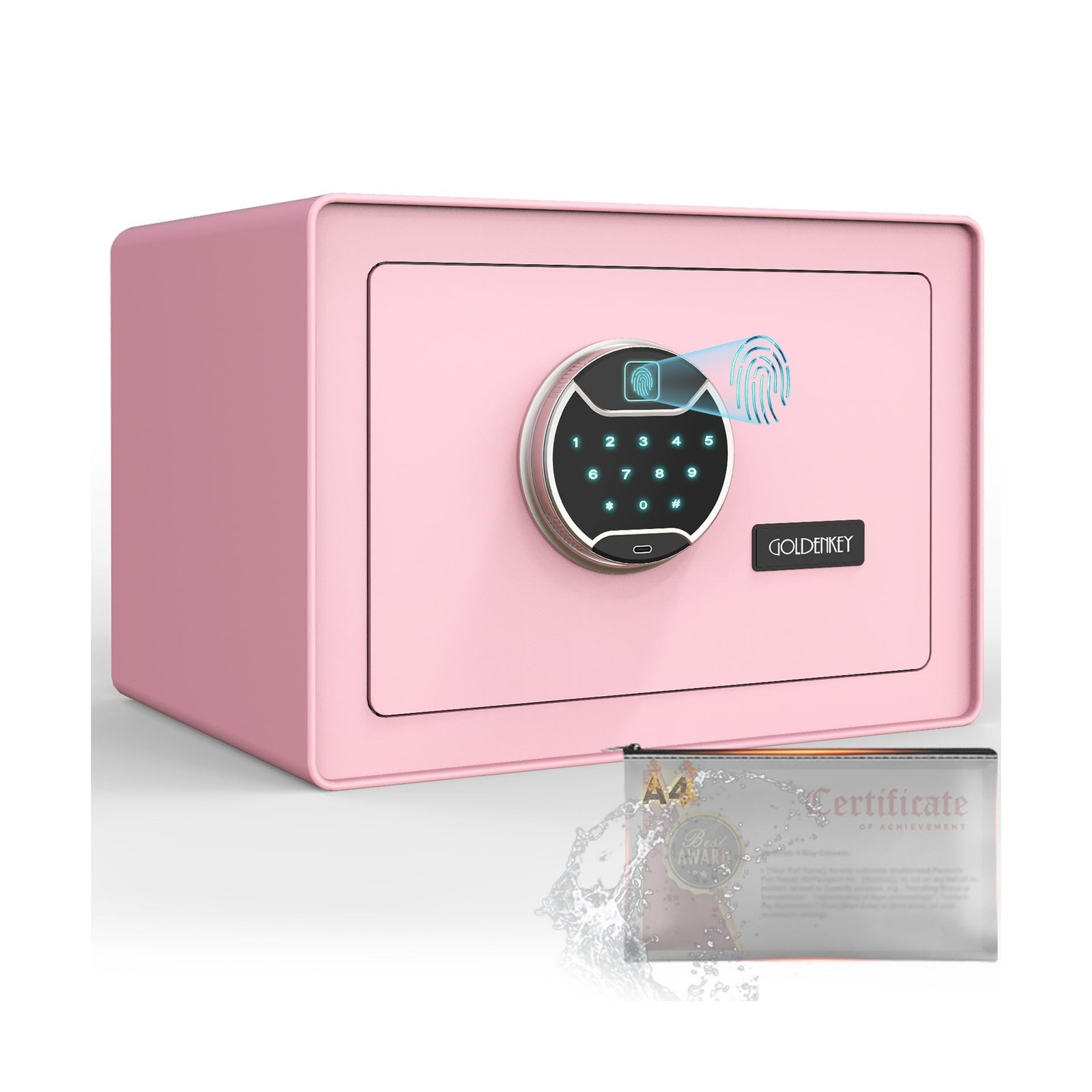 GoldenKey Pink Fingerprint Safe for Home, 1.2 Cu Ft Biometric Security Safe B...