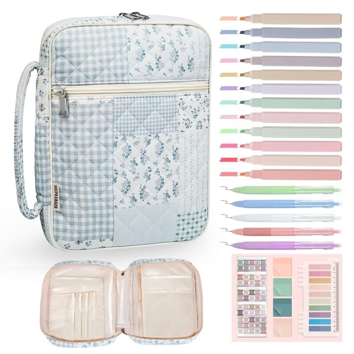 Quilted Bible Cover Case for Women with Bible Study Supplies Journaling Kit F...