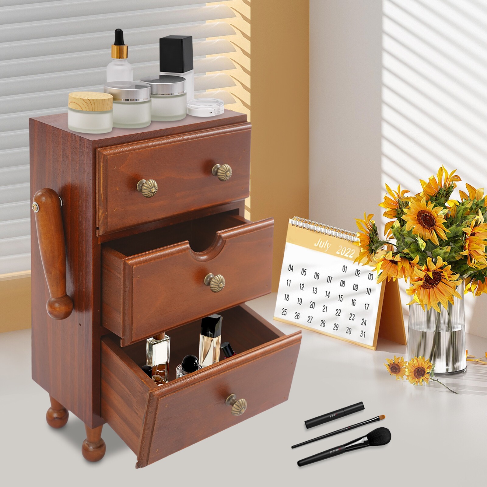 Vintage Storage Cabinet, 3-tier Storage Cabinet, Storage Box With Drawers Brown