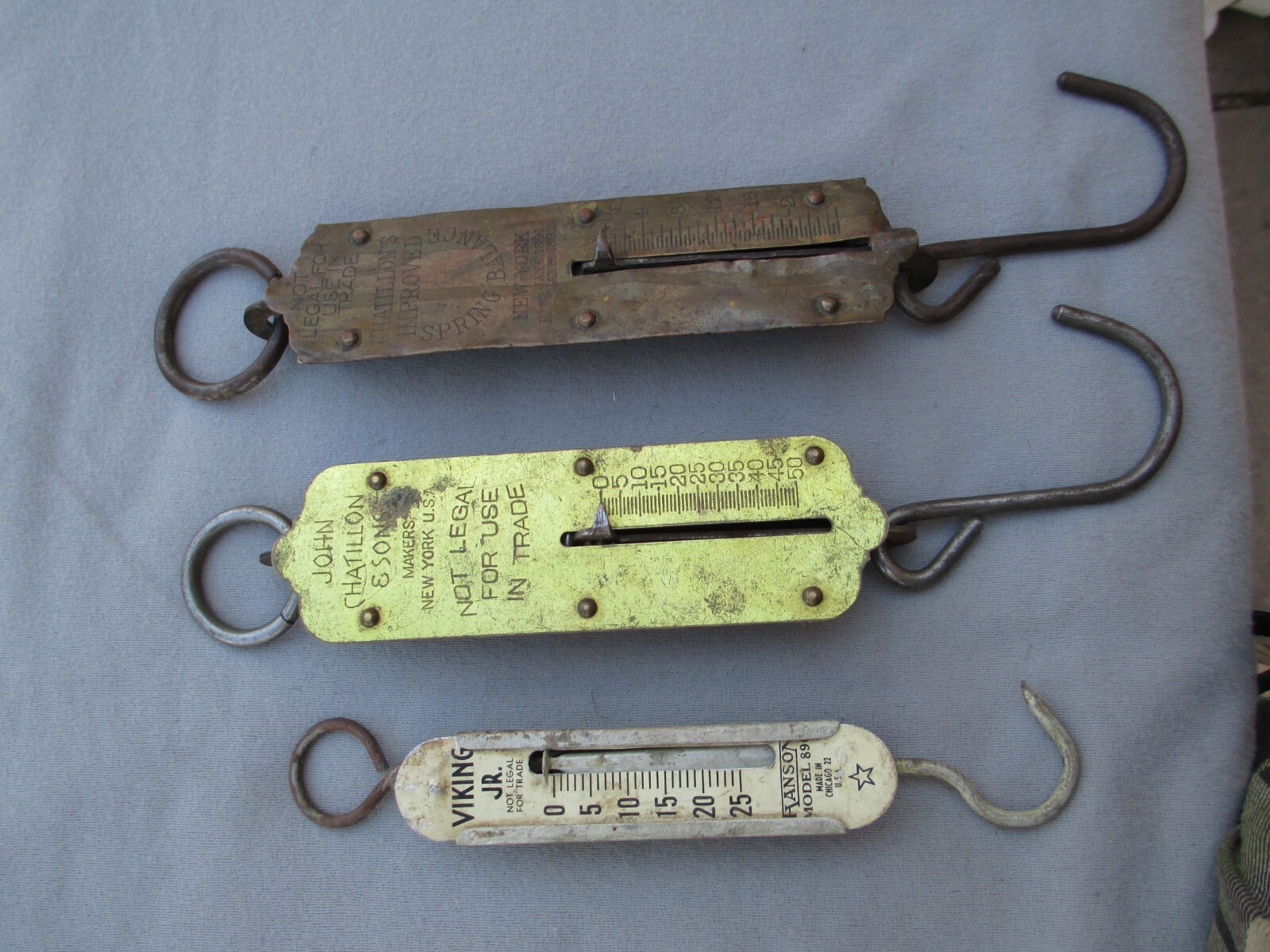 VTG JOHN CHATILLONS CHATILLONS IMPROVED  VIKING JR HANGING SCALES 25LB & 50LB