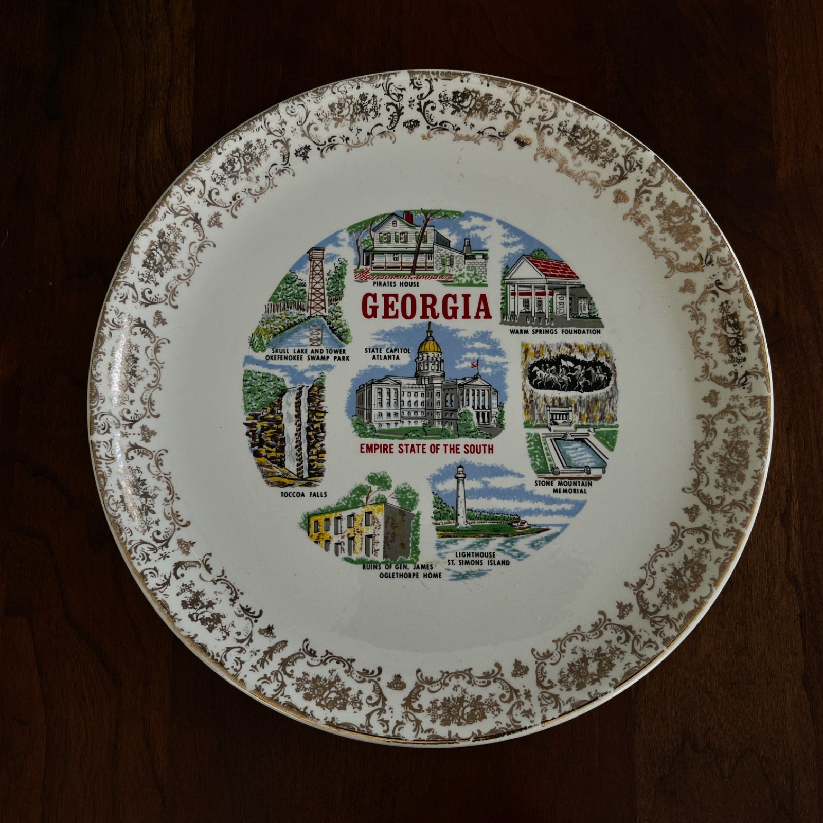 Vintage Georgia Souvenir Plate State Capitol Stone Mountain Toccoa Falls
