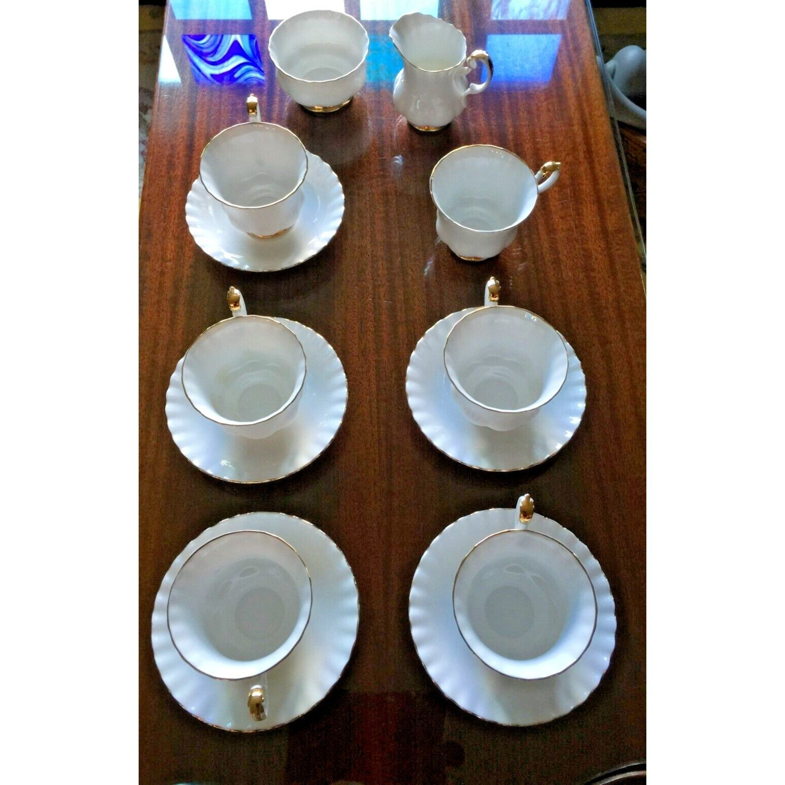 Royal Albert Val D'Or Footed Cup, Saucer, Creamer, and Sugar Set