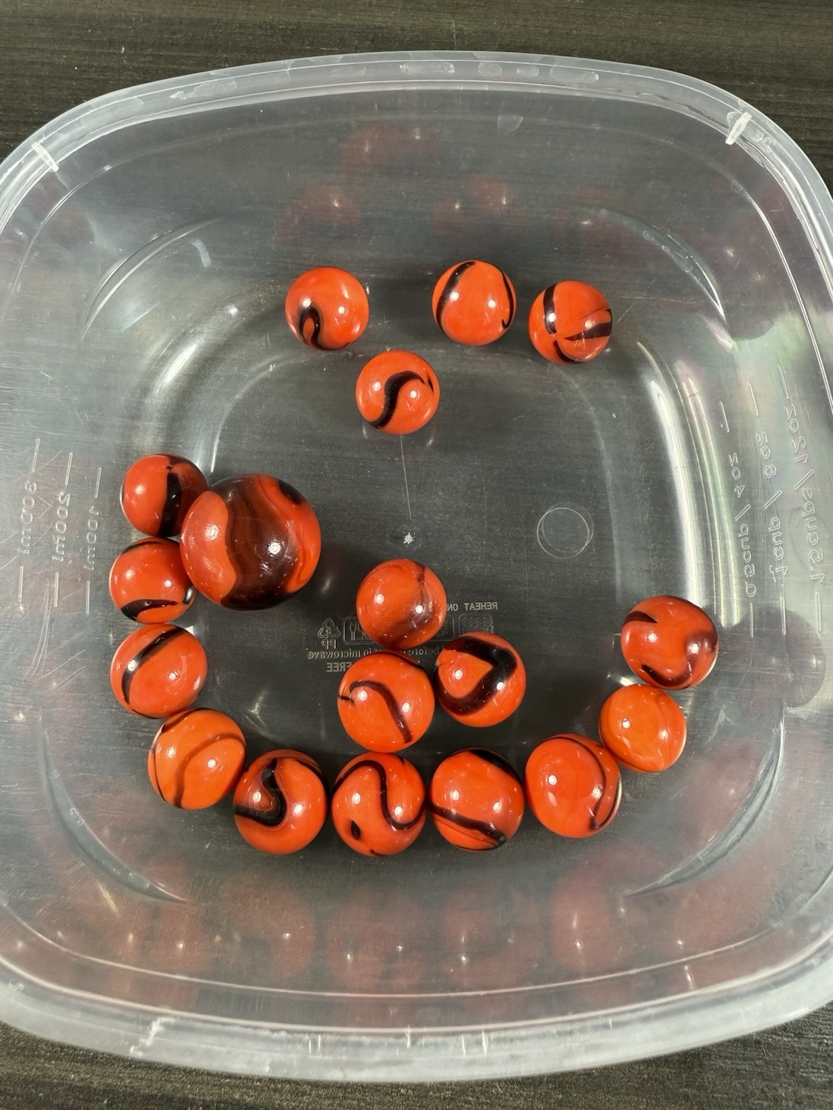 18 Glass Marbles BENGAL TIGER Orange/Brown Stripe Shooter vtg style game Swirl