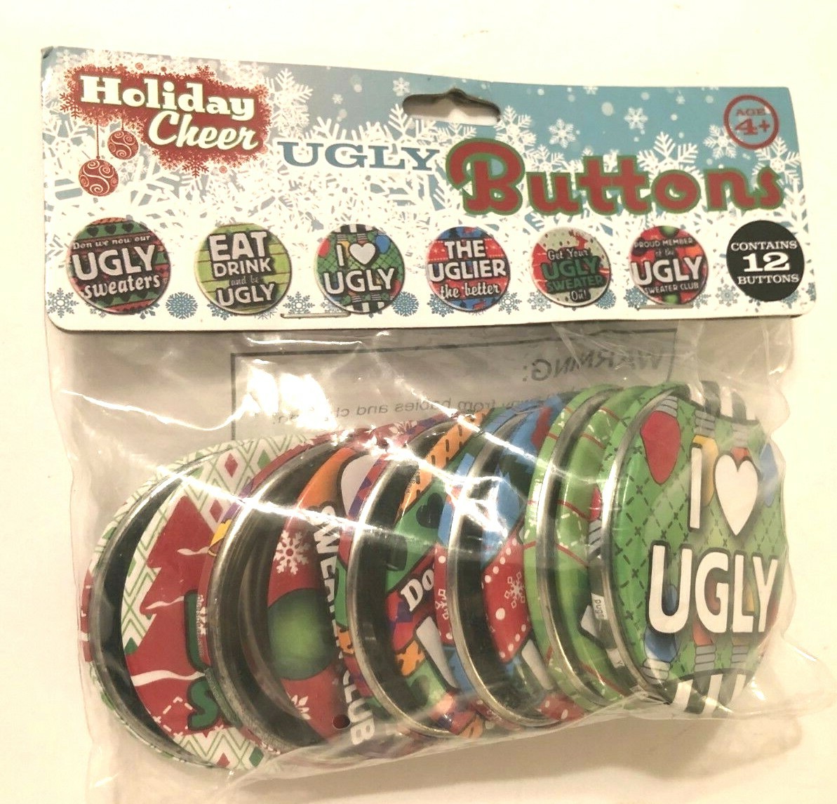 Pugs Gear Holiday Cheer 12 Metal Ugly Buttons Sweaters 1 Pack New