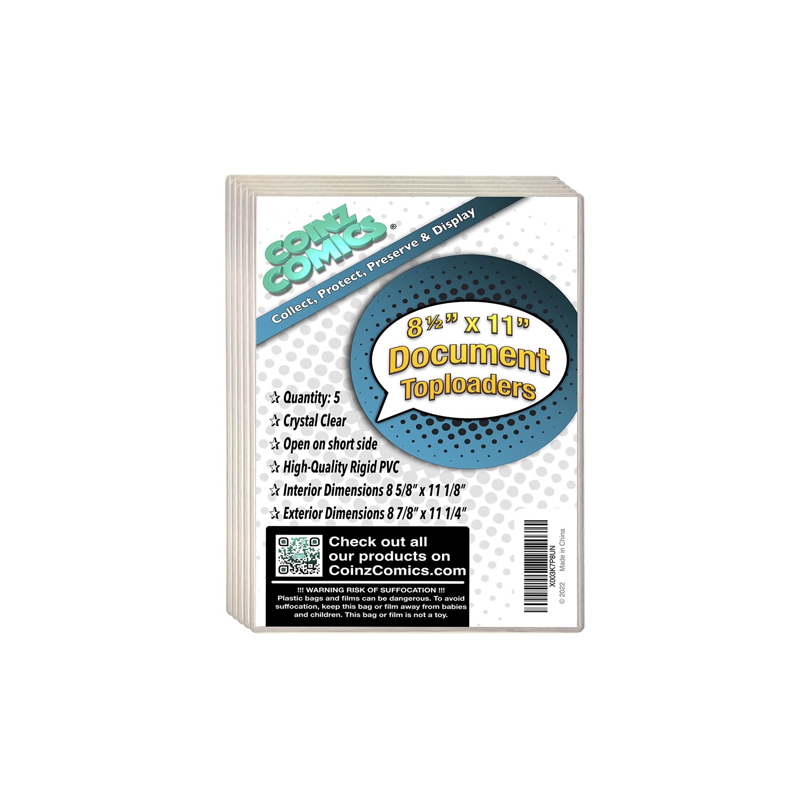 Coinz Comics: (5 Pack) 8.5x11 Toploader/Document Holder/Photo Holder, Clear 