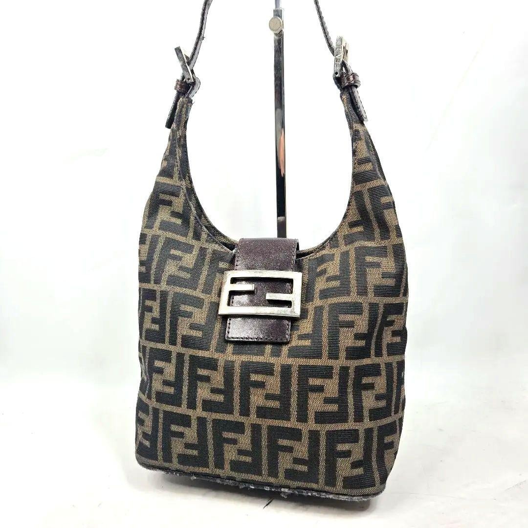 FENDI Mamma Baguette Zucca Canvas Shoulder Bag Brown FF Logo Hardware From Japan