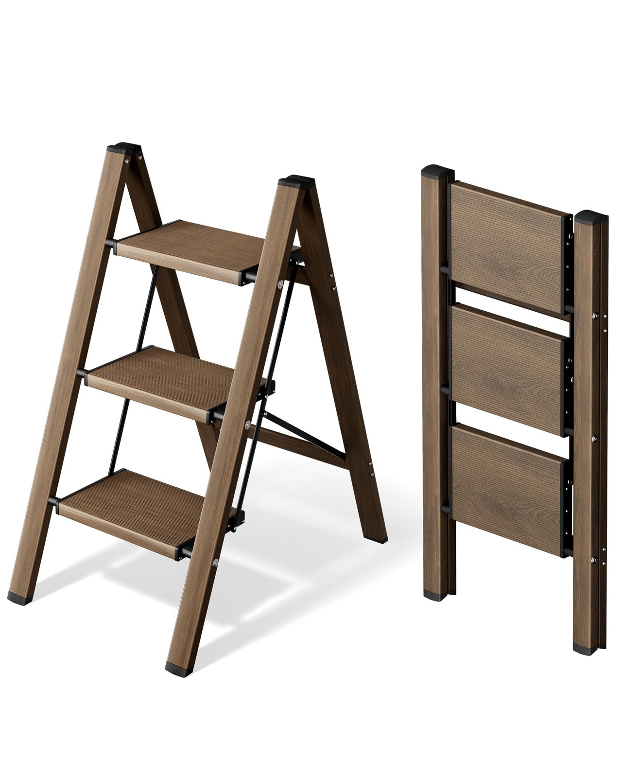 3 Step Stool Aluminum Foldable Ladder Lightweight Stable with Wide Non-Slip