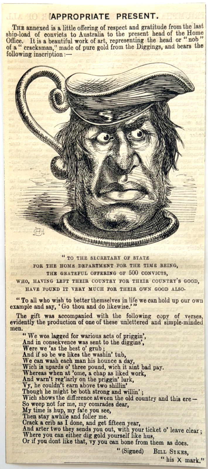 1852 Australian Convicts Gold Rush Satire Punch Wood Engraving Victorian Art