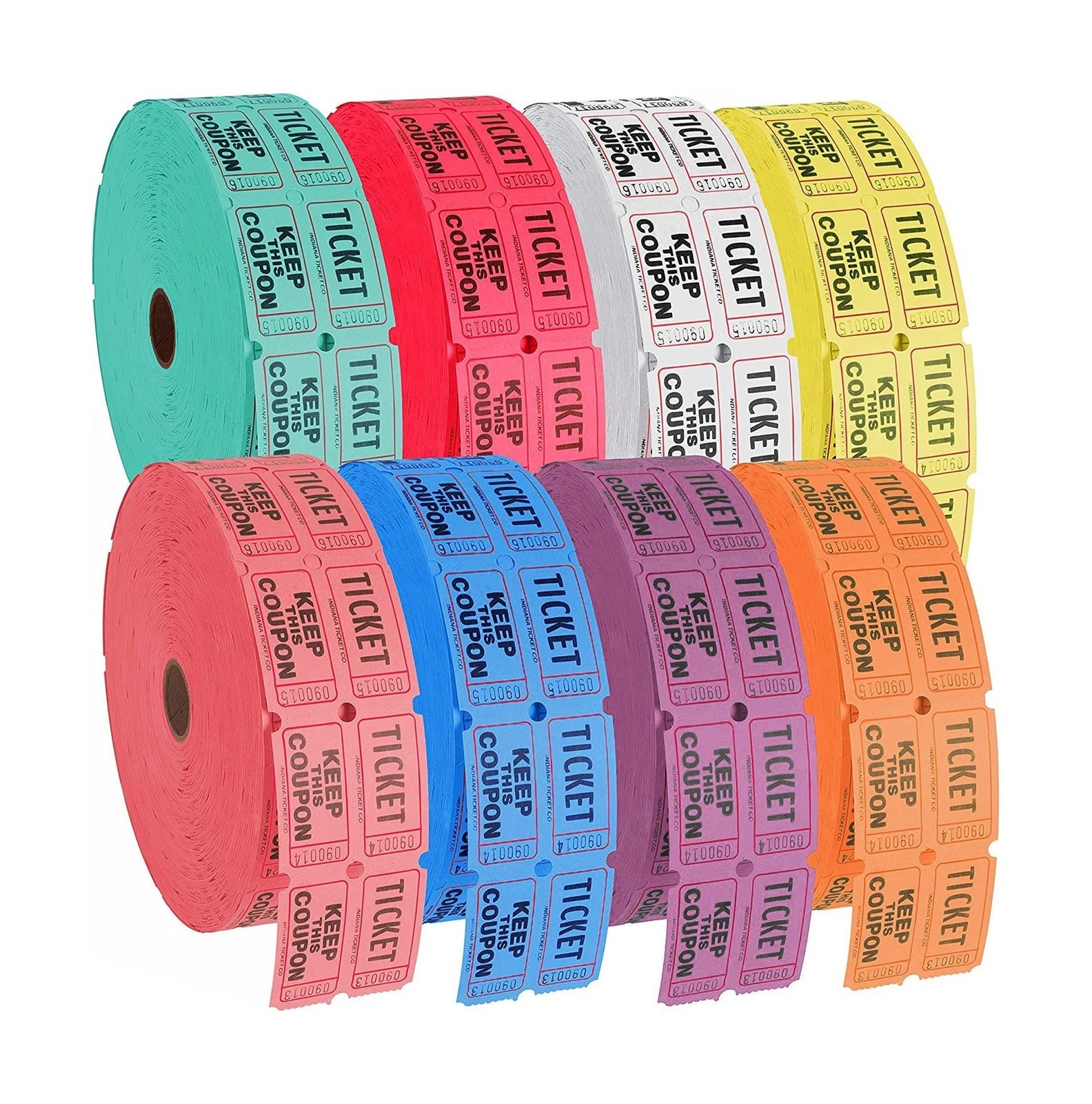 Double Roll Raffle Event Tickets - Full Set of 8 Colors (8 Rolls of 2000 Tick...