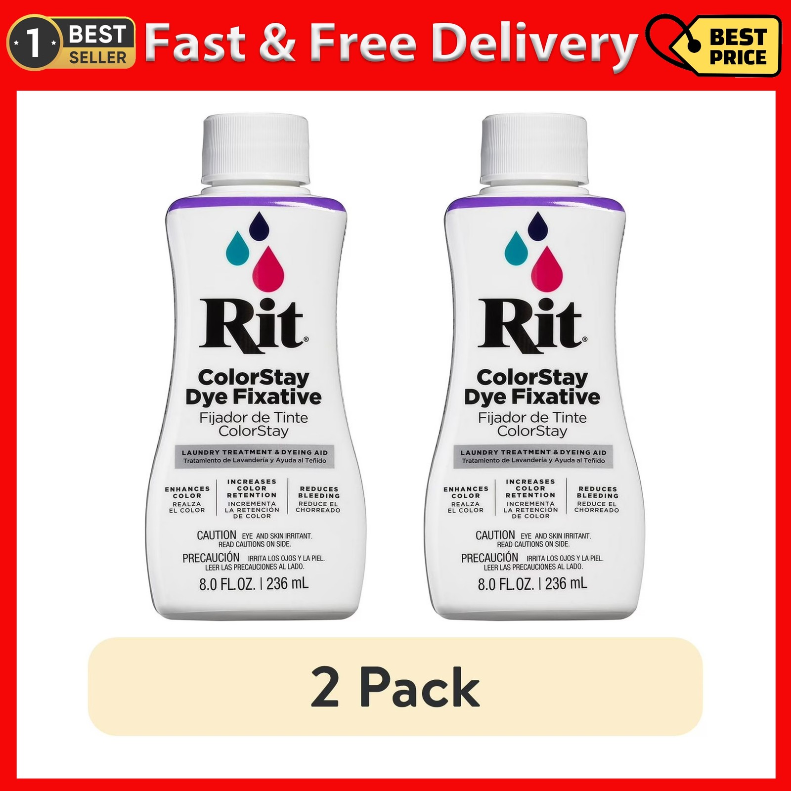 (2-pack) Rit Colorstay Dye Fixative, 8 fl. oz USA Free Shippping