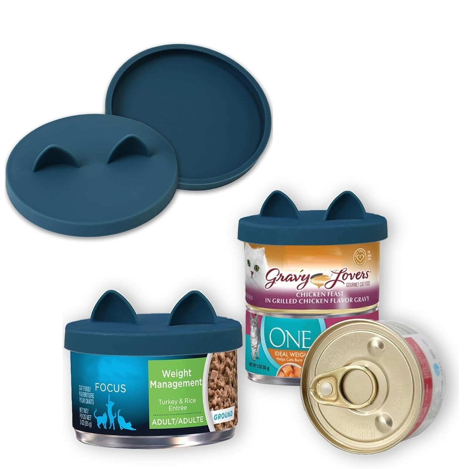2 Pack Silicone Cat Food Can Lids for 2.5oz 3oz Pet Food Cans Reusable Covers