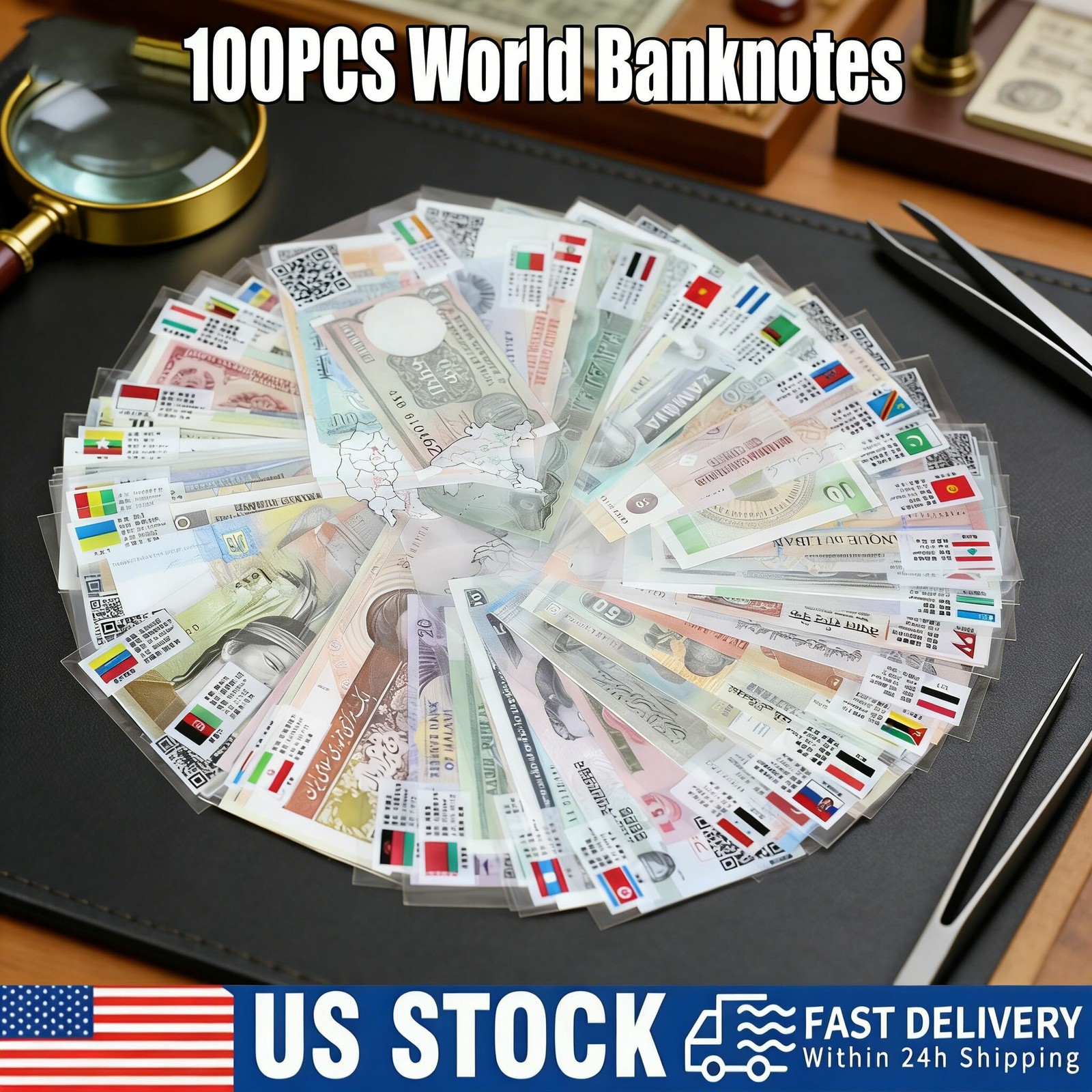 100 Pcs World Banknote Collection | Uncirculated Foreign Currency W/ Bonus
