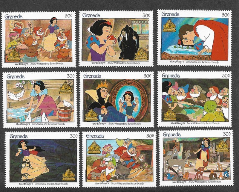 Disney Snow White & the Seven Dwarfs Stamps  mnh Animation Cartoons set Grenada