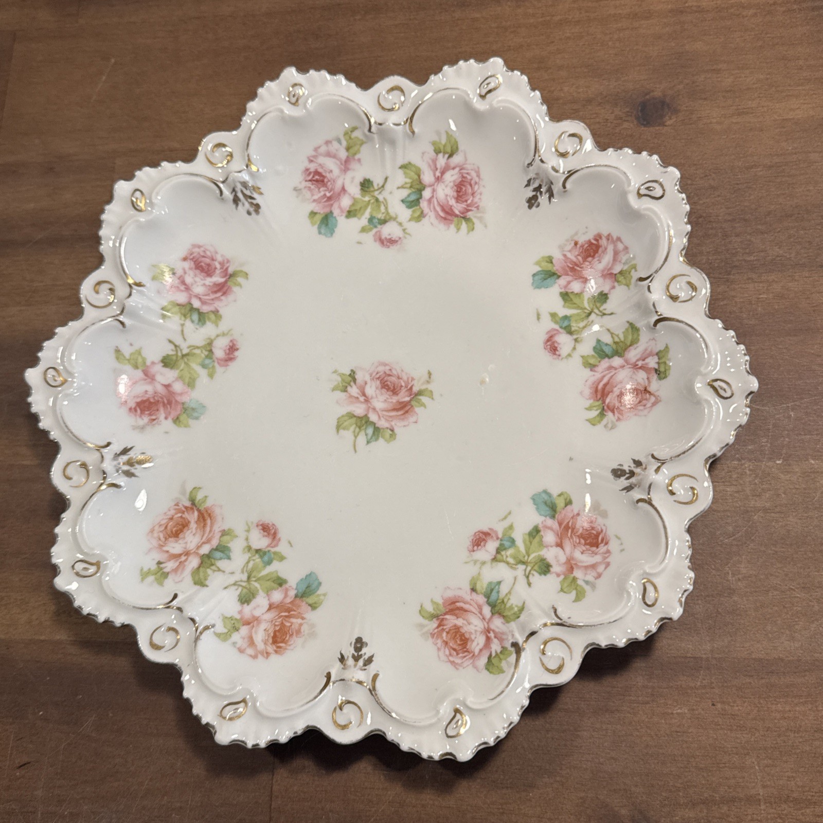 Vintage MZ Austria Porcelain Plate 7.5" Embossed Scalloped Floral Dish Decor