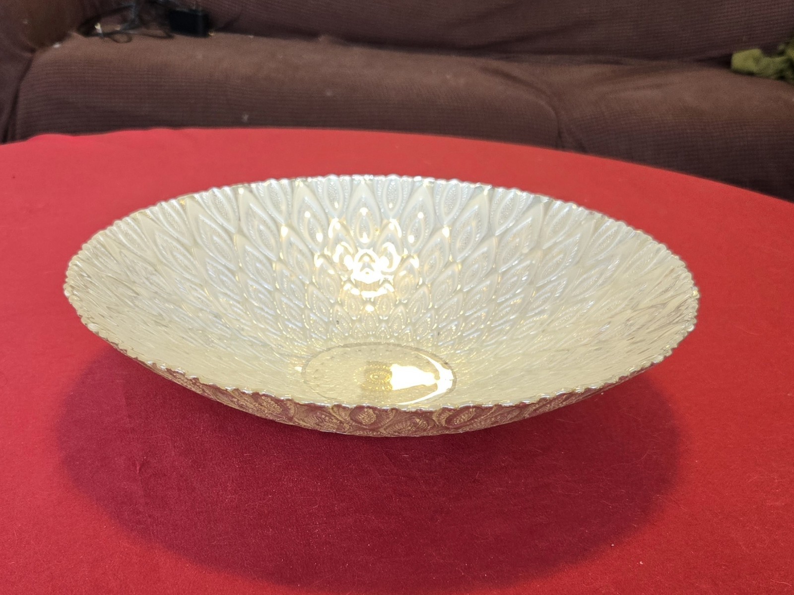 Vintage Gold Peacock Pattern Glass Decorative Centerpiece Bowl
