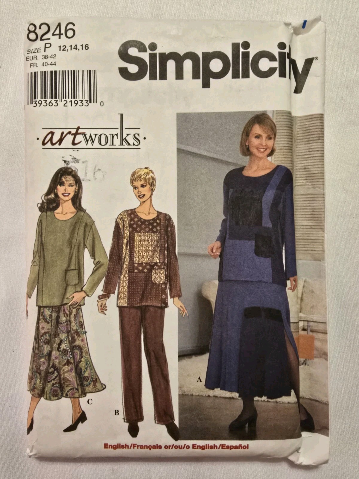 Simplicity 8246 Pattern Long Pullover Top Pull On Skirt Pants Sz 12,14,16 Uncut