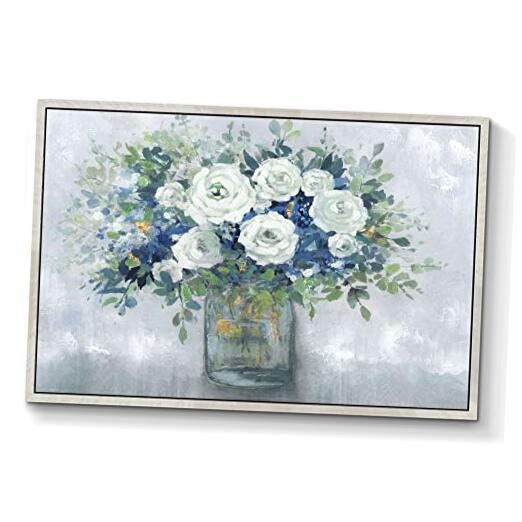 Flower Canvas Wall Art Framed: Abstract Floral Bouquet 36"L x 24"W blue framed