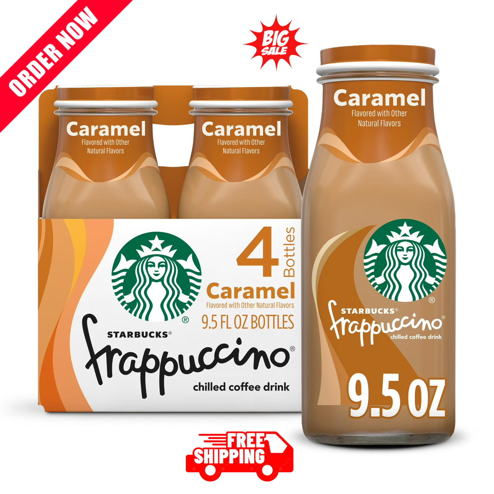 Starbucks Frappuccino Chilled Coffee Drink, Caramel, 4 count, 9.5 fl oz Bottles