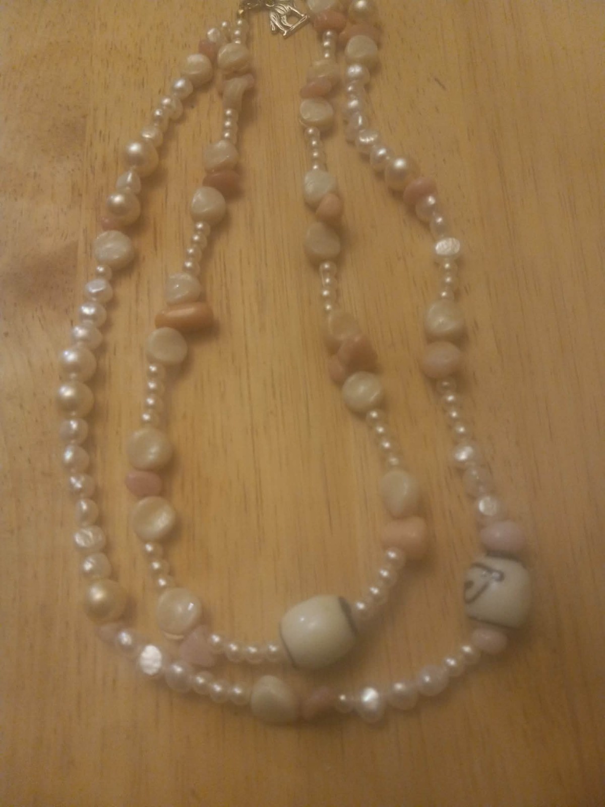 Pearl Opal and White Glass Bead Double Strand 14 /16 by Lupine Design Necklace