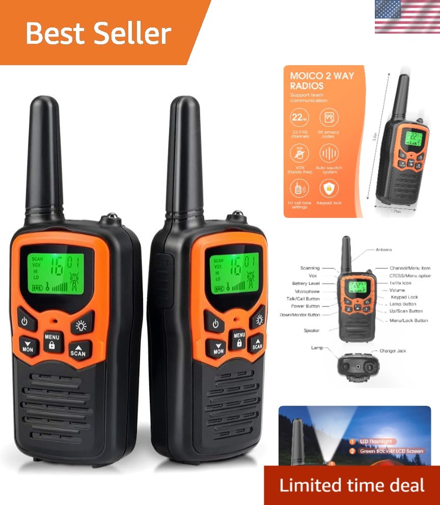 Durable Water Resistant Walkie Talkies with Hands-Free VOX - Perfect for Camping
