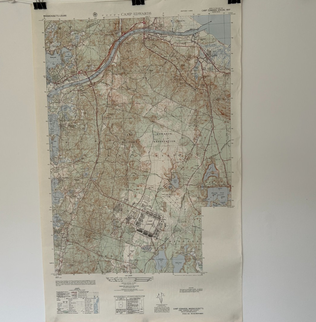 Original 1948 CAMP EDWARDS Massachusetts Army Map Service AMS Topo Map 1:25,000