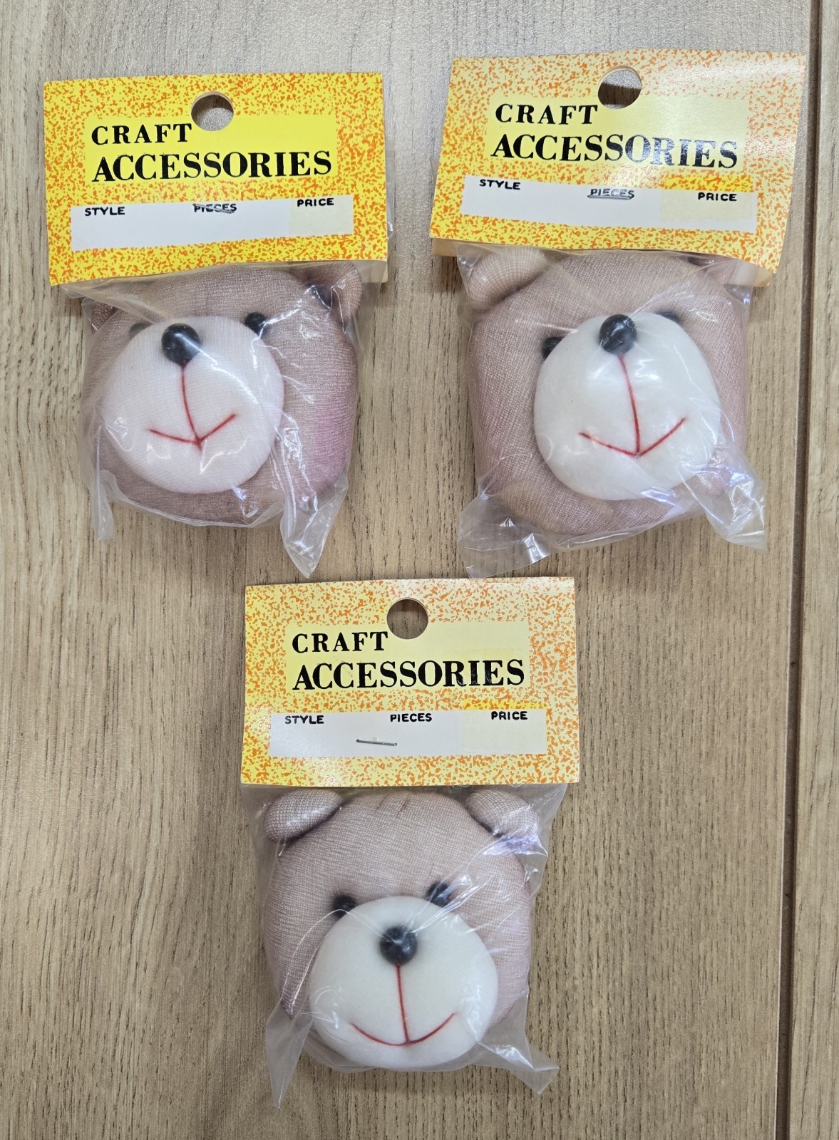 Craft Accessories VTG Soft Teddy Bear Heads, Lot Of 3, Original Packaging