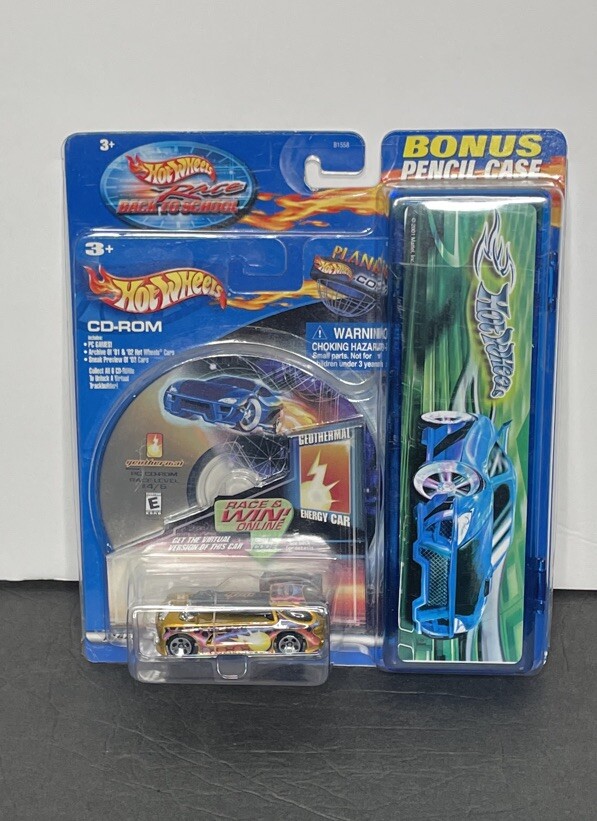 Sealed 2002 Hot Wheels RACE BACK TO SCHOOL, Geothermal Car W/ Bonus Pencil Case