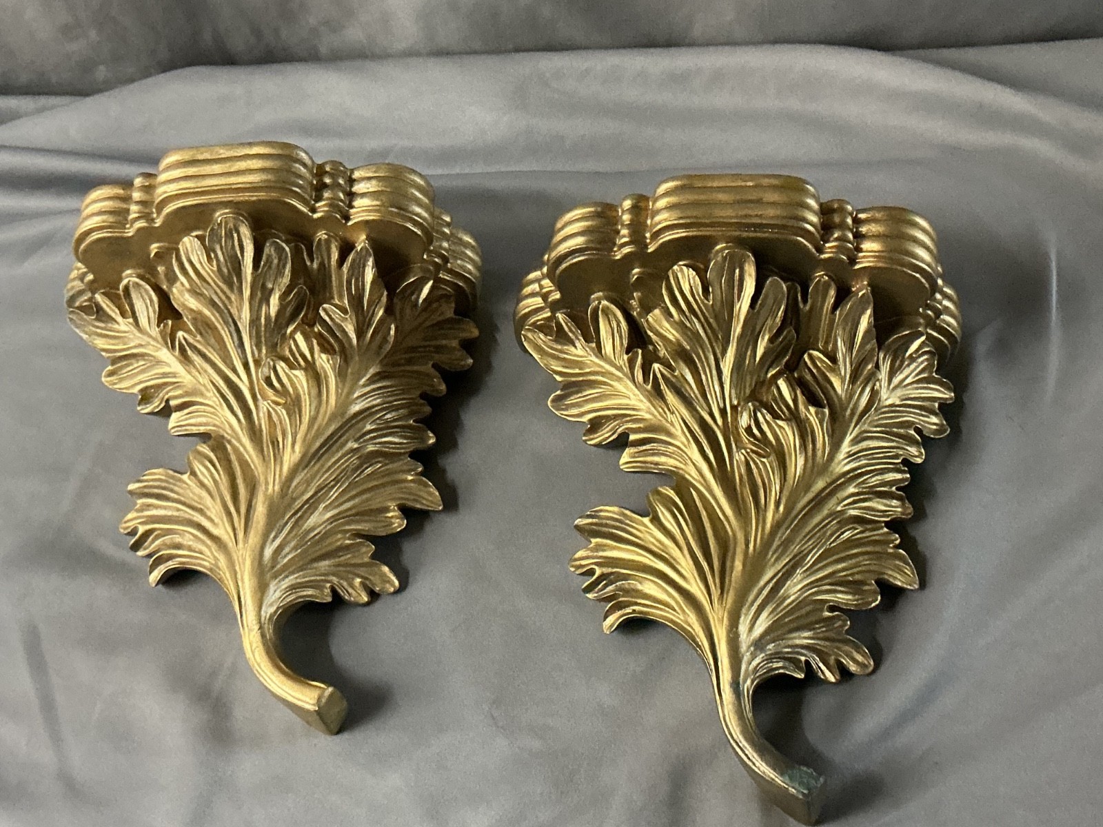 MID CENTURY GOLD WALL SHELVES SET OF TWO