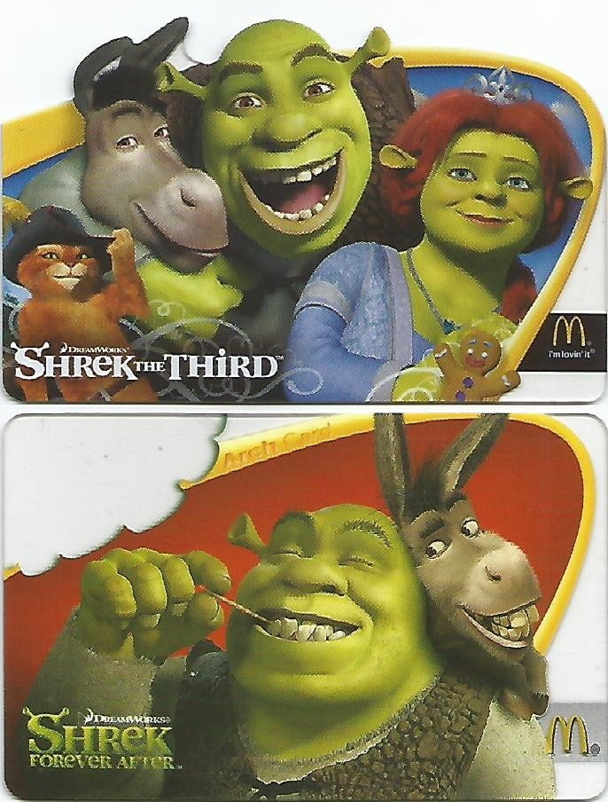 2007+2010  McDonald's gift cards  old U.S.A. " Shrek  " RARE