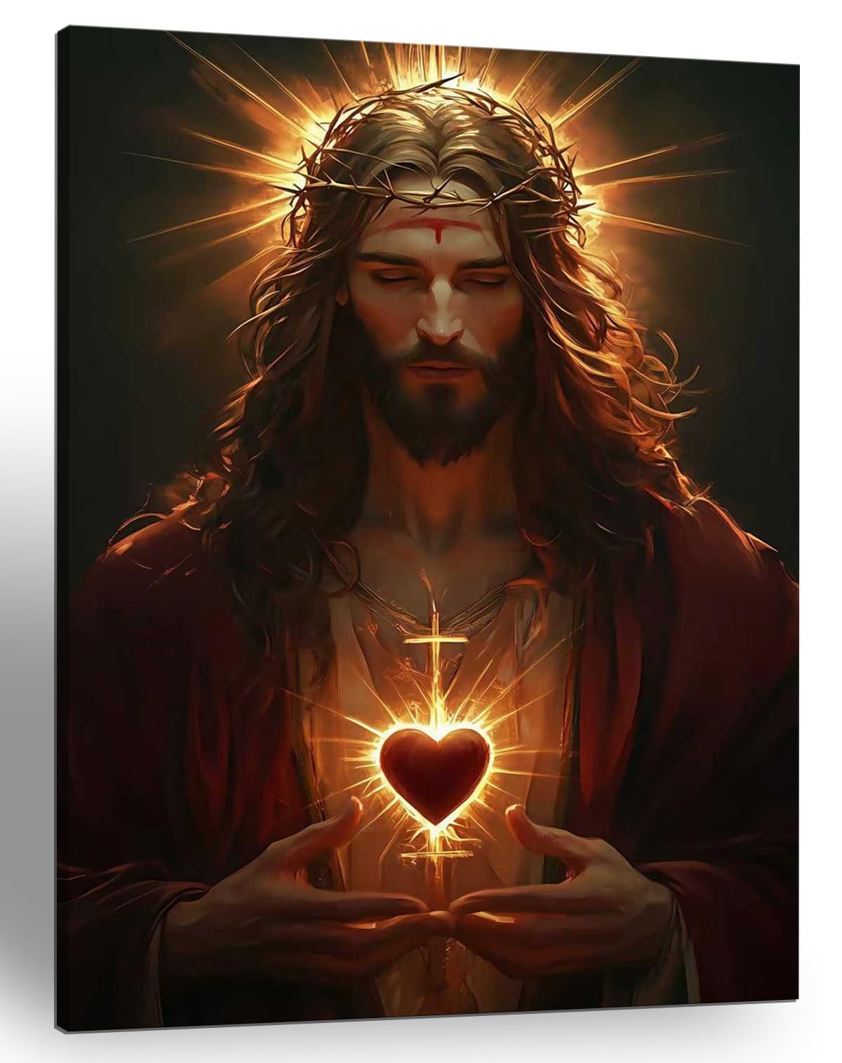 Framed Sacred Heart of Jesus Canvas Wall Art Christian Religious Wall Decor w...