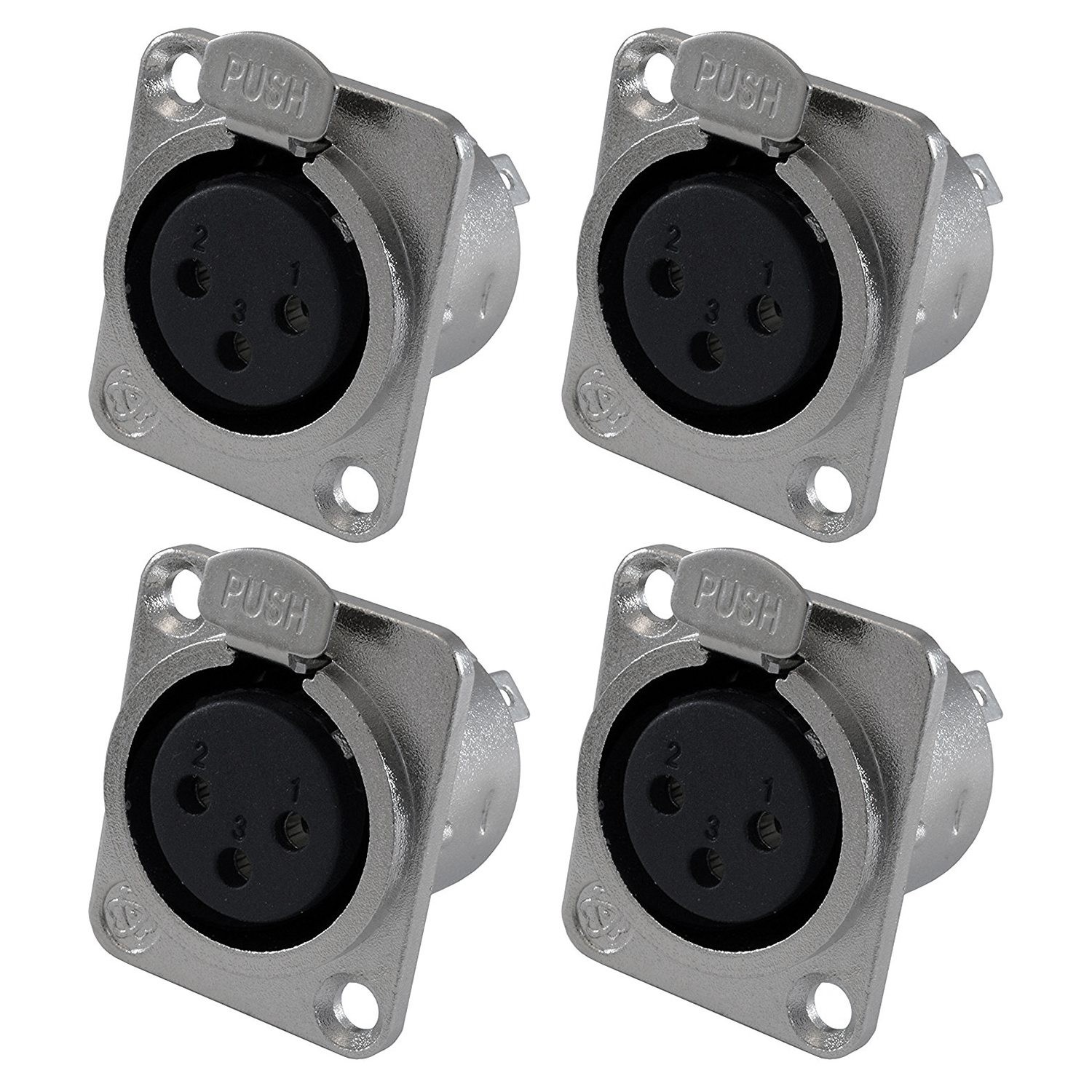 XLR Female Jack 3 Pin - Panel Mount Jacks D Series Size XLR-F - 4 PACK M7M71716