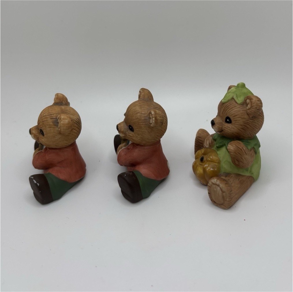 Vintage Homco Teddy Bear Figurines Lot of 3 Musician Bear Fall Pumpkin Mini Bear