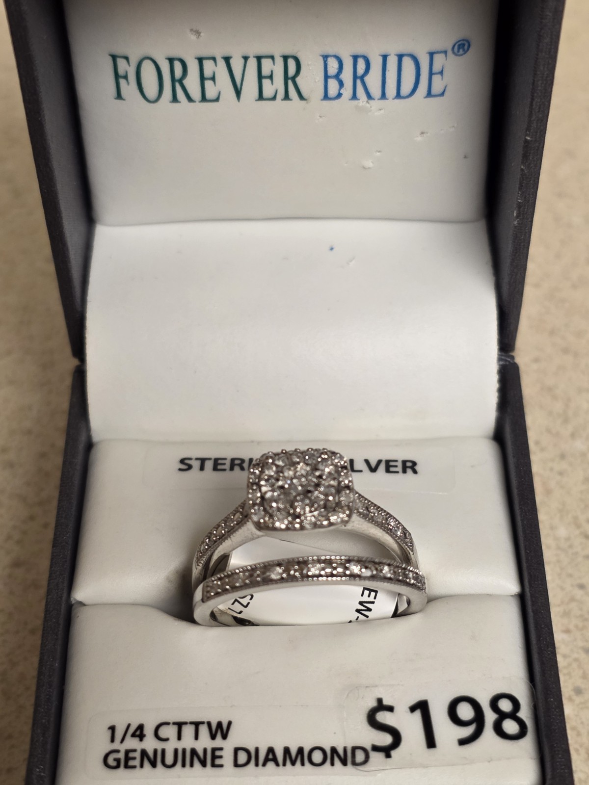 FOREVER BRIDE Wedding Ring & Band Set Sterling Silver 1/3 CTTW Diamond Square 7