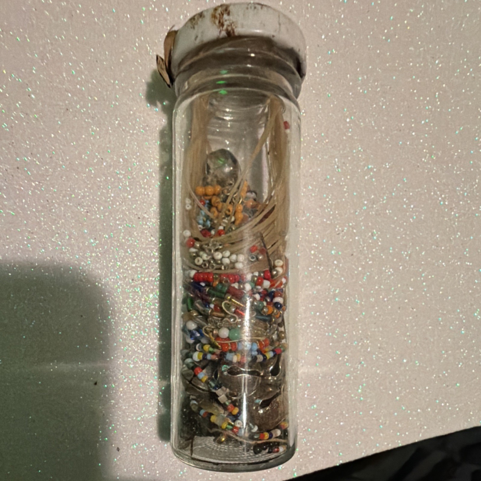 Multicolor Beaded Bracelet & Beads Mixed Lot in Glass Jar, Fashion Jewelry