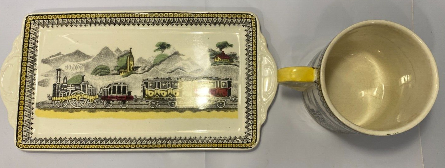 Vintage Railway Portland Pottery Made in England for P.V. Cup & Tray