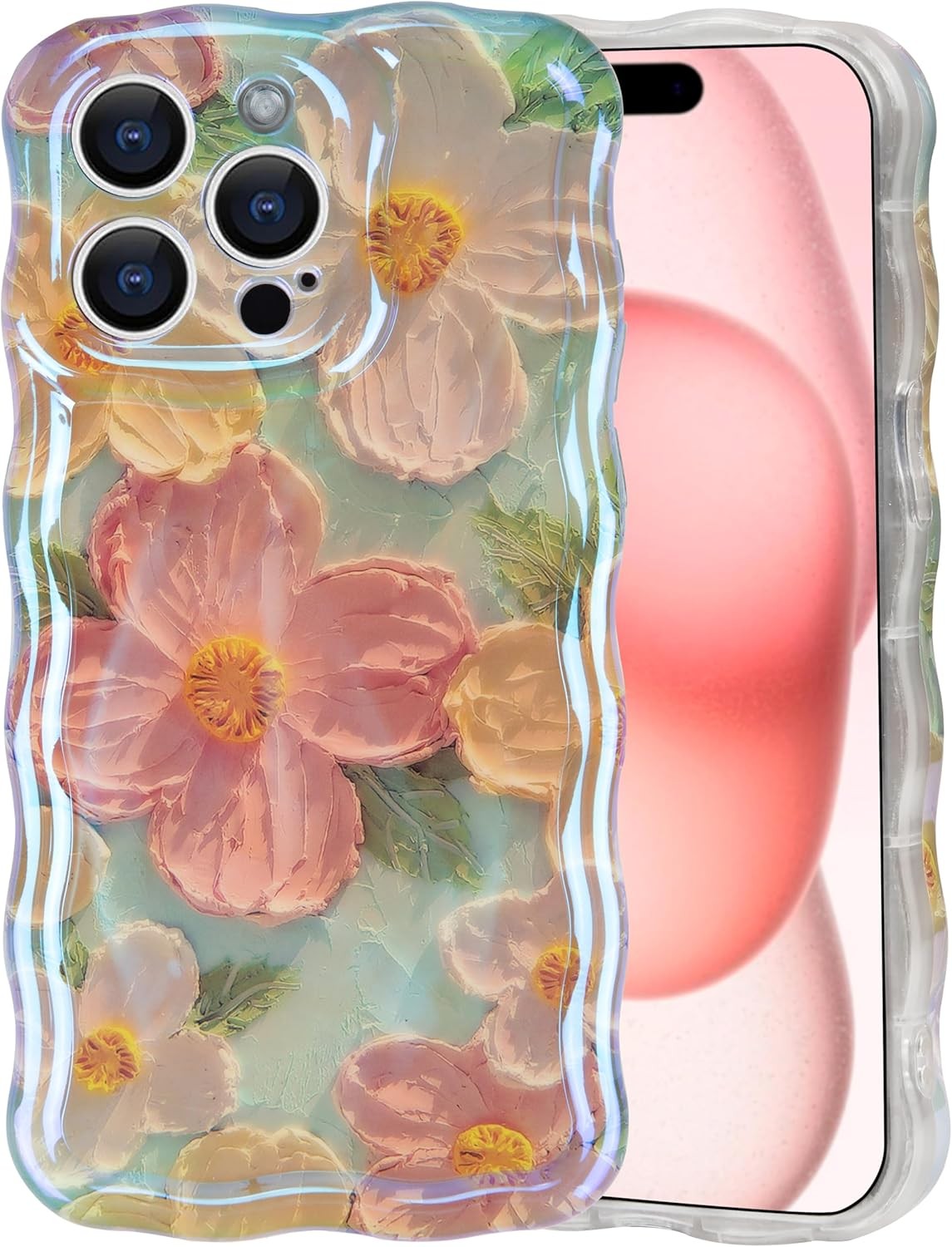 Case for iPhone Pro Max Retro Oil Painting Printed Flower Pattern