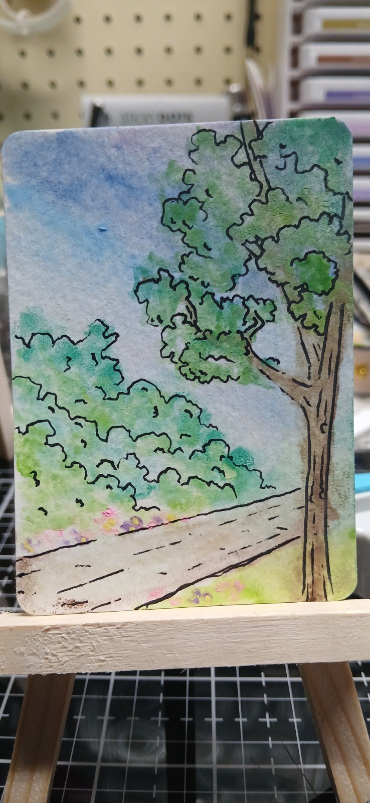 ACEO Trading Card Original Watercolor Ink Drawing Landscape Art