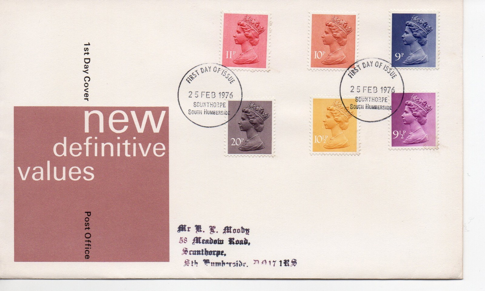 GB - First Day Cover (C 1 ) 1976 Machin - 6 values to 20p - pmk. Scunthorpe