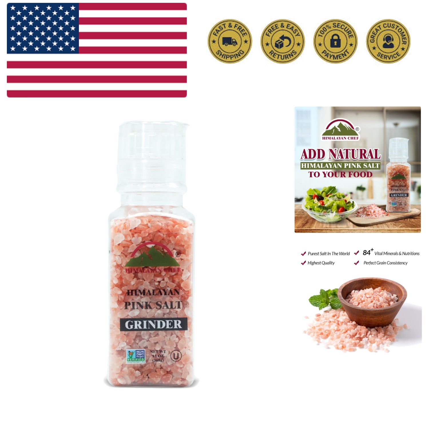 Pink Himalayan Salt Coarse Grain for Refill Grinders - 13 Oz