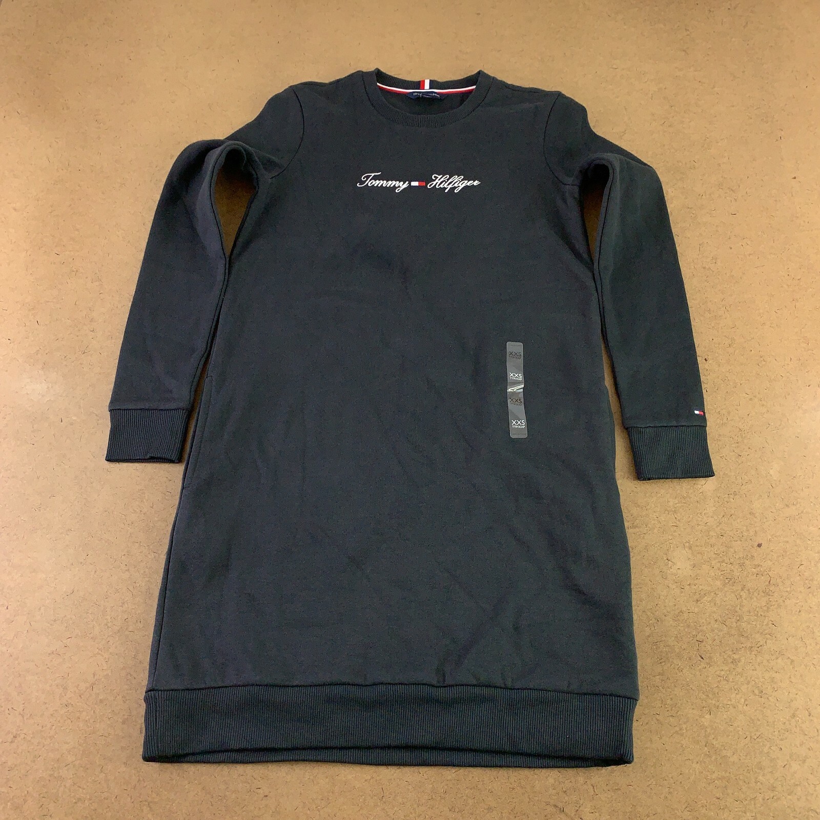 Tommy Hilfiger Women's Sie XXS Black Fleece Long Sleeve Sweatshirt Dress New