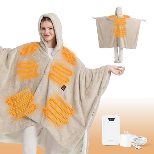  Cordless Wearable Heated Blanket - Fluffy Throw (55" x 69") 03 - Cream