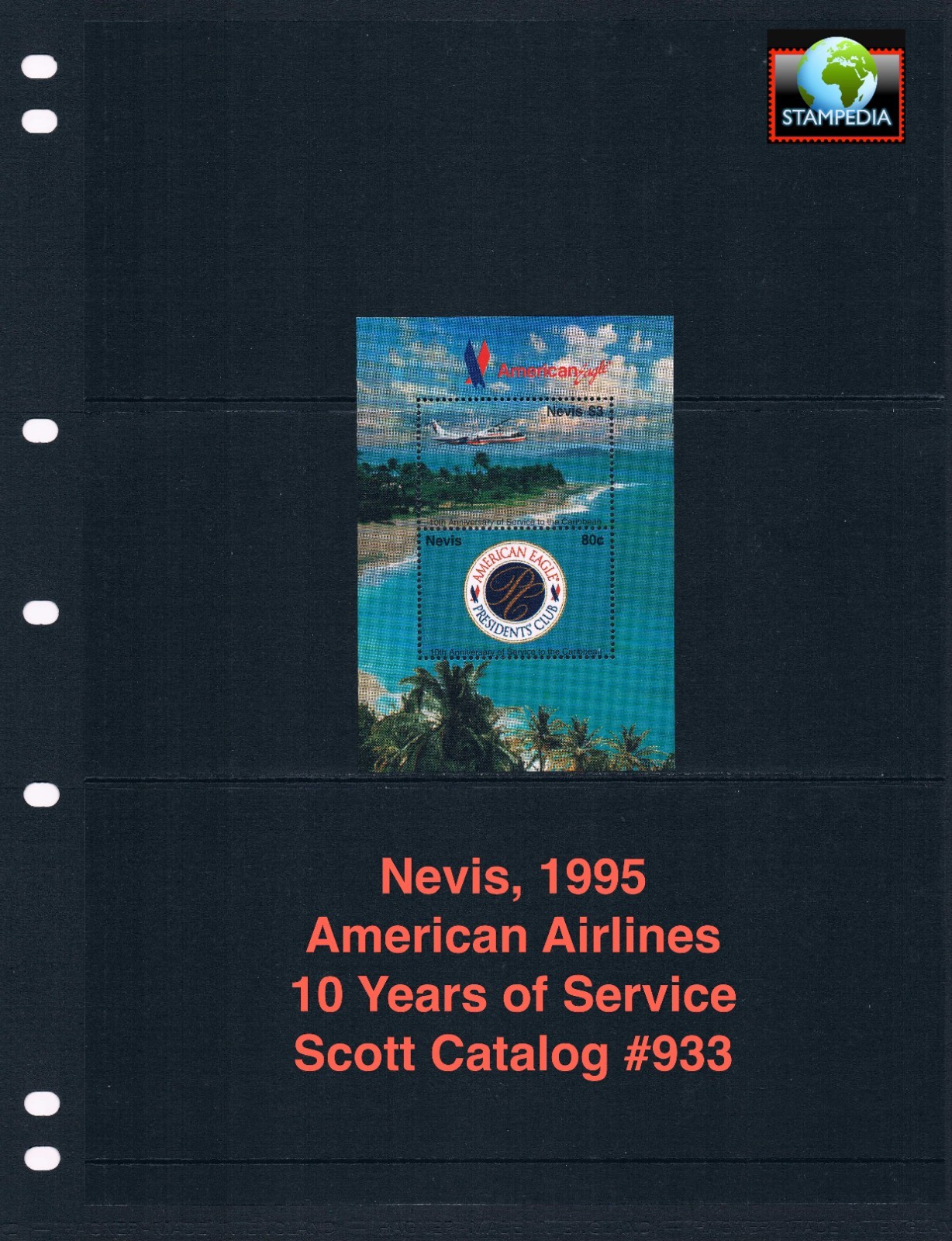 $3.50 Scott Value - 1995 NEVIS American Airlines s/s New Route CV MNH NH UMM