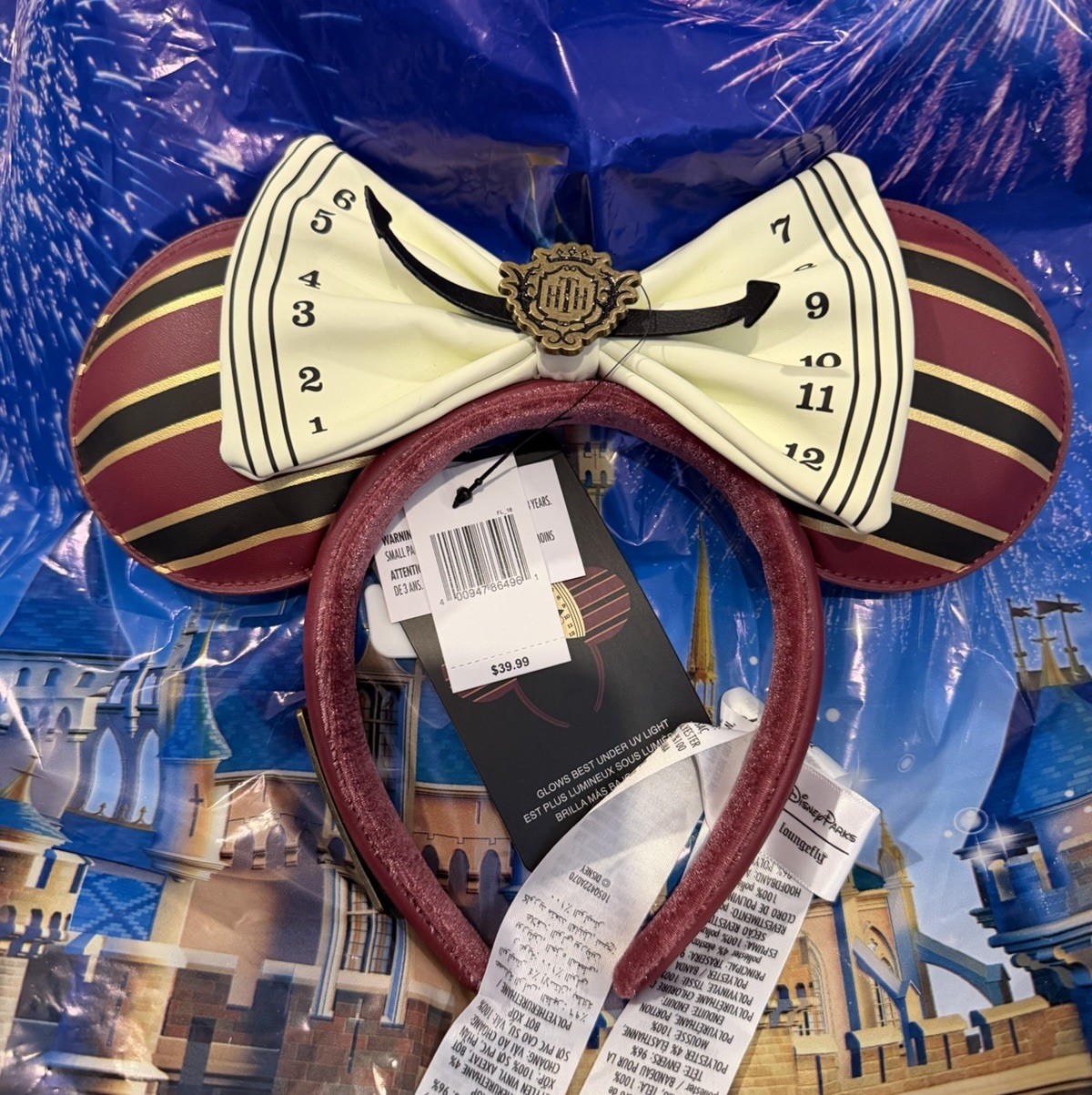 Disney Parks Tower Of Terror Glow In The Dark Loungefly Minnie Ears Headband NWT