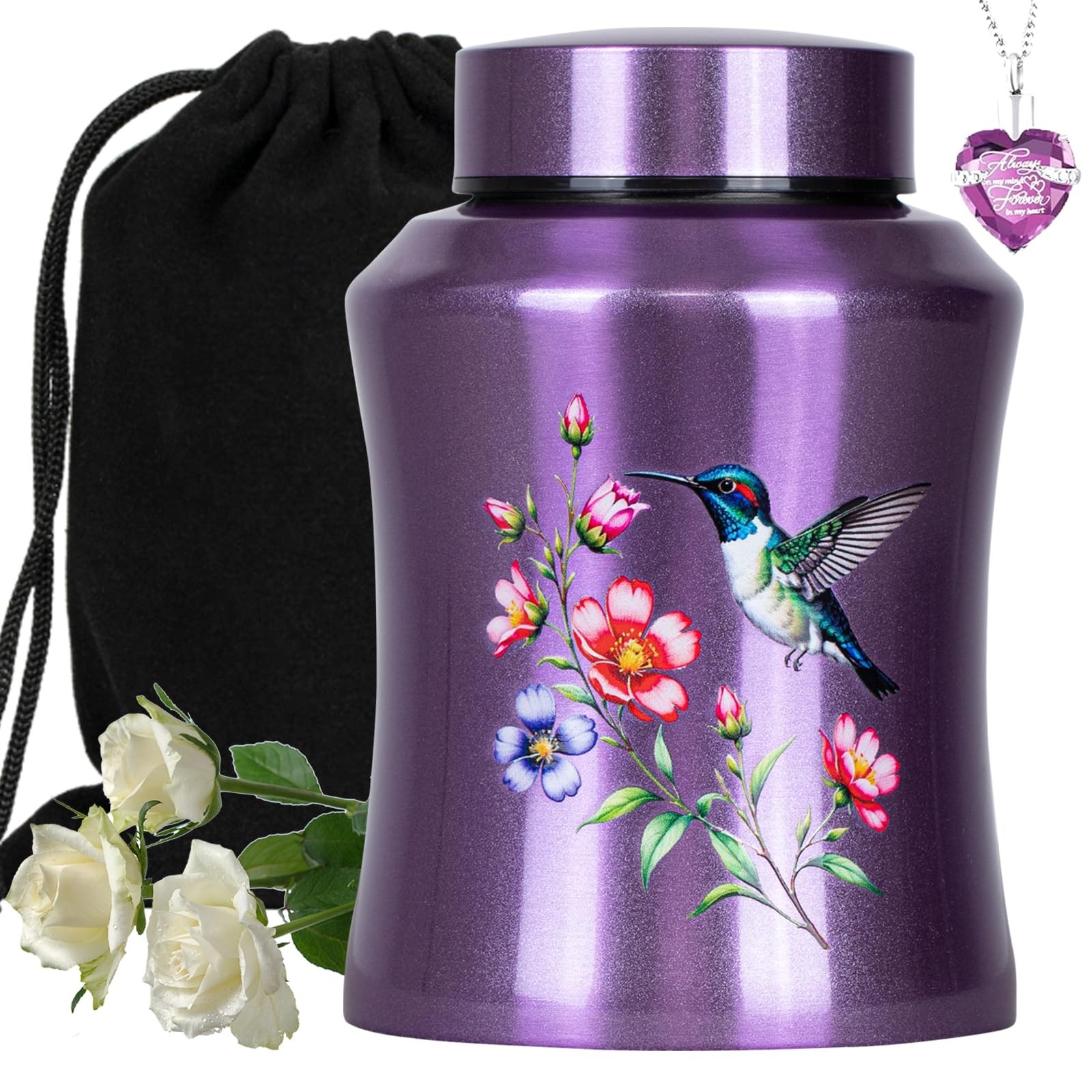Purple Hummingbird Urns for Adult Male Female Ashes, Flower Cremation Urn for...